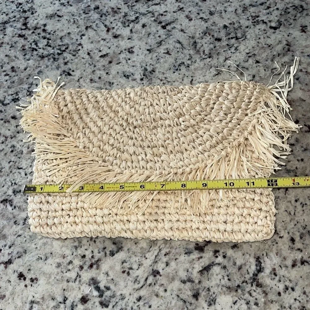 Womens Half Moon Flap Woven Raffia Envelope Clutch Tan‎ Size 12
